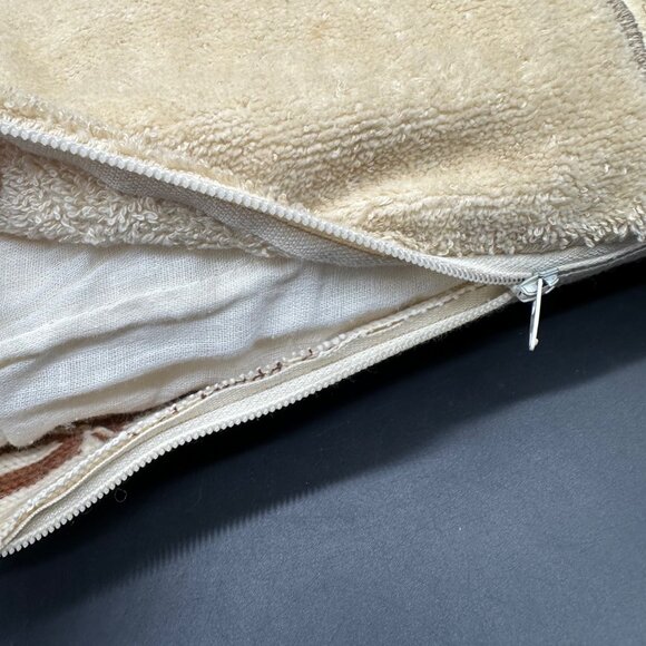 Vintage Throw Pillow Handmade Needlepoint Brown Beige Floral Boho Retro Decorati - Picture 6 of 10